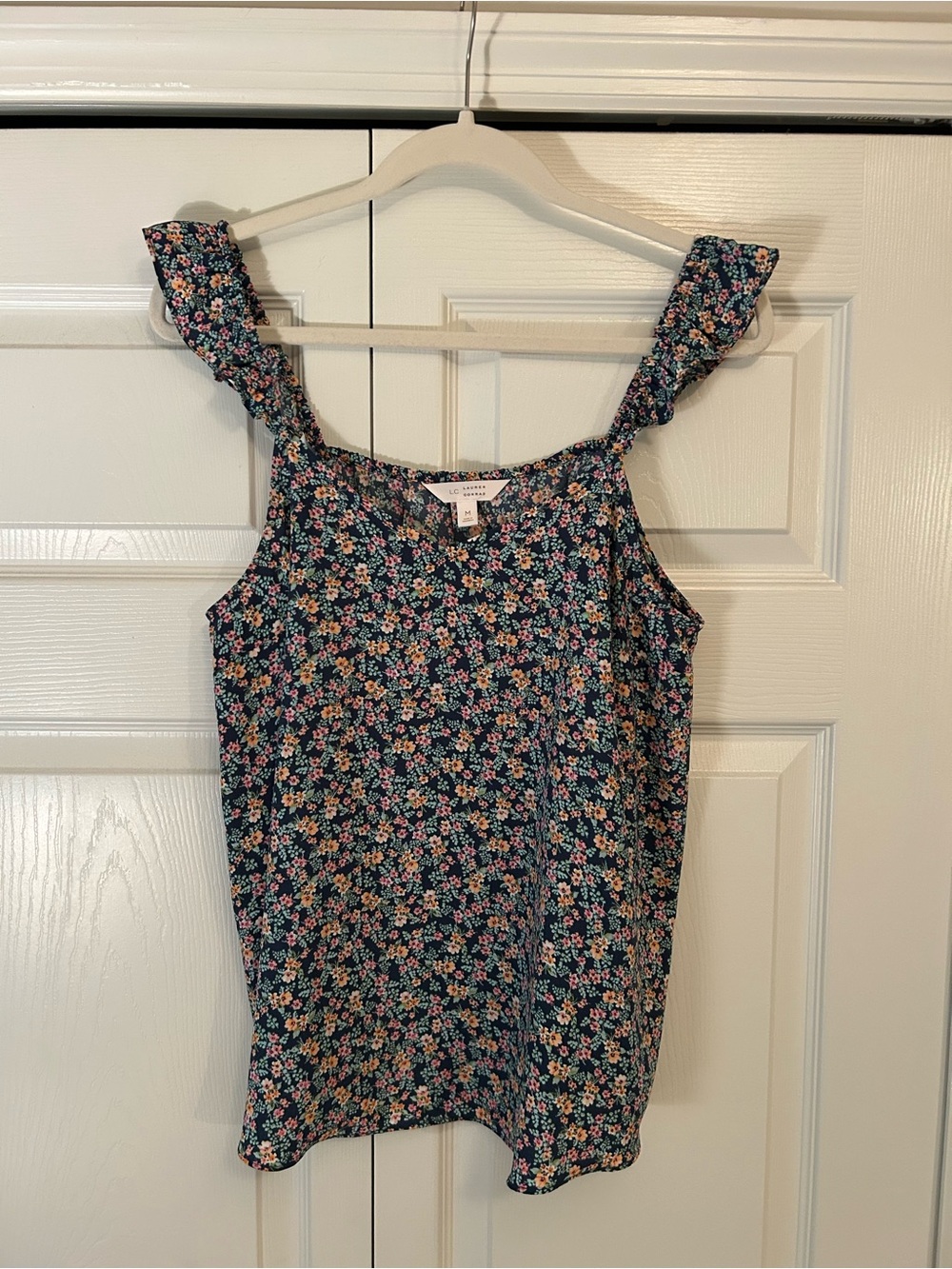 LC Lauren Conrad Navy Floral Ruffle-Strap Camisole